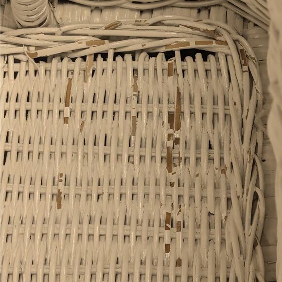 LARGE White Wicker Vintage Retro Boho 2 Compartment Magazine Holder with Handle - Picture 8 of 8